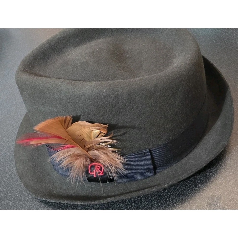 Robert Graham Men's Fedora Hat‎ Medium Wool Silk Lining Olive Green Feather EUC